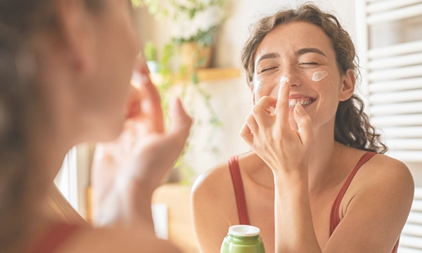 happy woman, skincare, fresh face, wellness